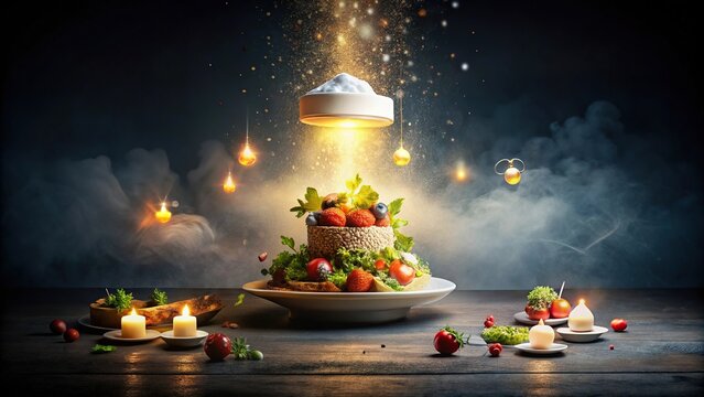 surrealistic culinary masterpiece, blending reality and dreams, innovative lights