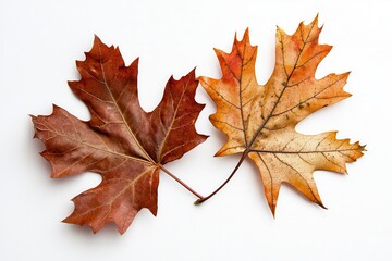 Fototapeta premium Fallen Oak and maple leaves isolated on white background