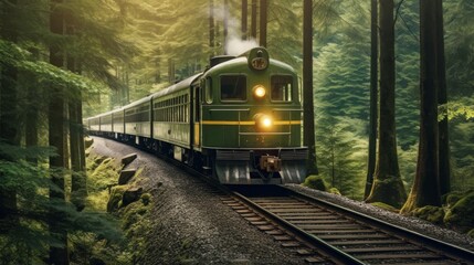 Fototapeta premium Train Journey Through a Lush Forest