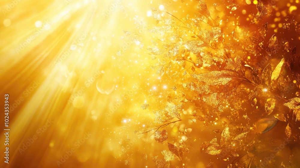 Poster artwork featuring a radiant light effect with a golden design background