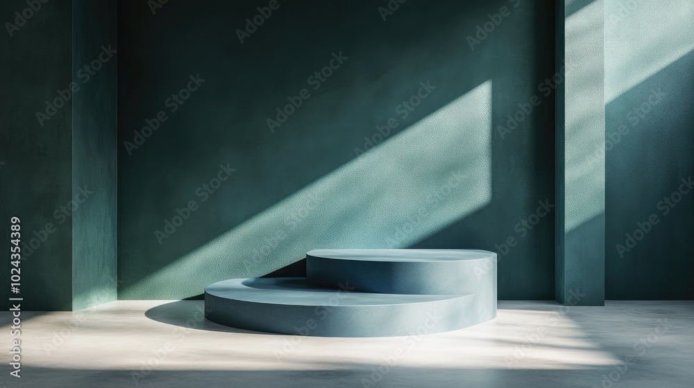 Aufkleber 3D rendering of an abstract minimalist scene featuring a blue podium for mock up displays and branding purposes