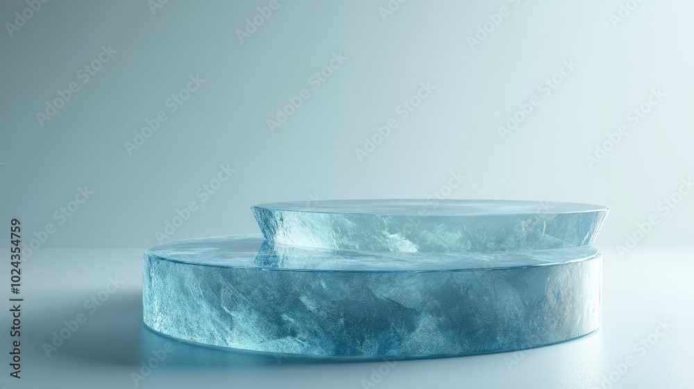 Poster 3D rendered abstract podium with a white background Gemstone pedestal for product display Isolated crystals Empty showcase for promotional mock up Minimal transparent blue glass round stage