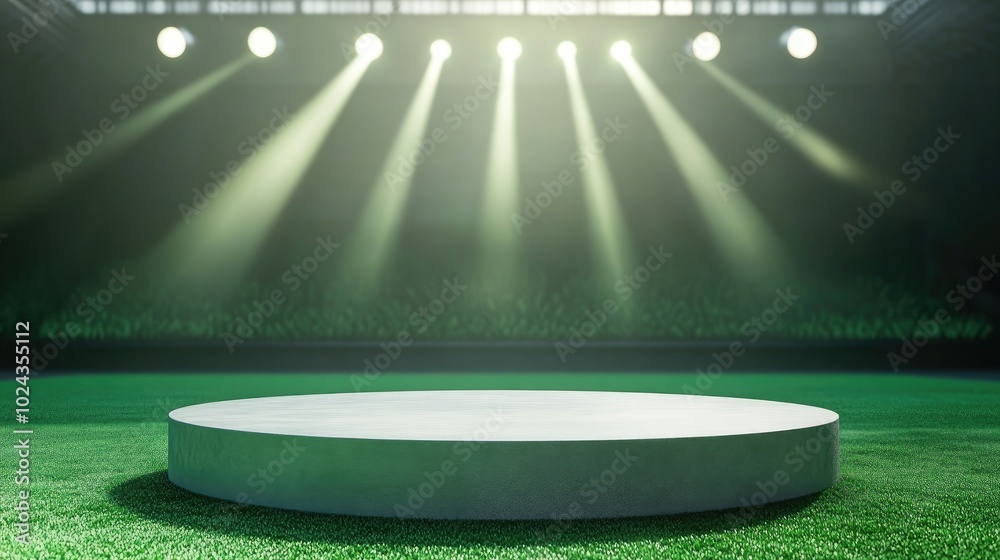 Aufkleber 3d cylinder podium on a green football stadium field empty pedestal for an award ceremony featuring 