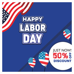 Labor Day sales promotion with American flag balloons. American flag background. Labor Day sale concept. Flat vector illustration.