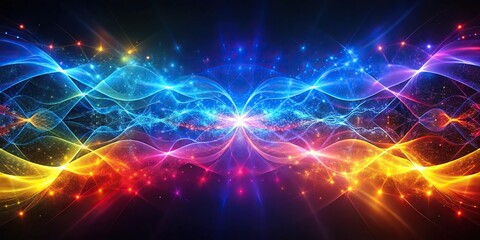 Obraz premium Symmetrical abstract background with glowing particle waves