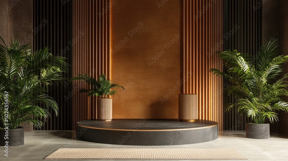Poster 3d rendering of a premium exhibition background with a mock up podium for product presentations