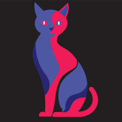 Vector cat with hot and cold color painting style on two sides of the body