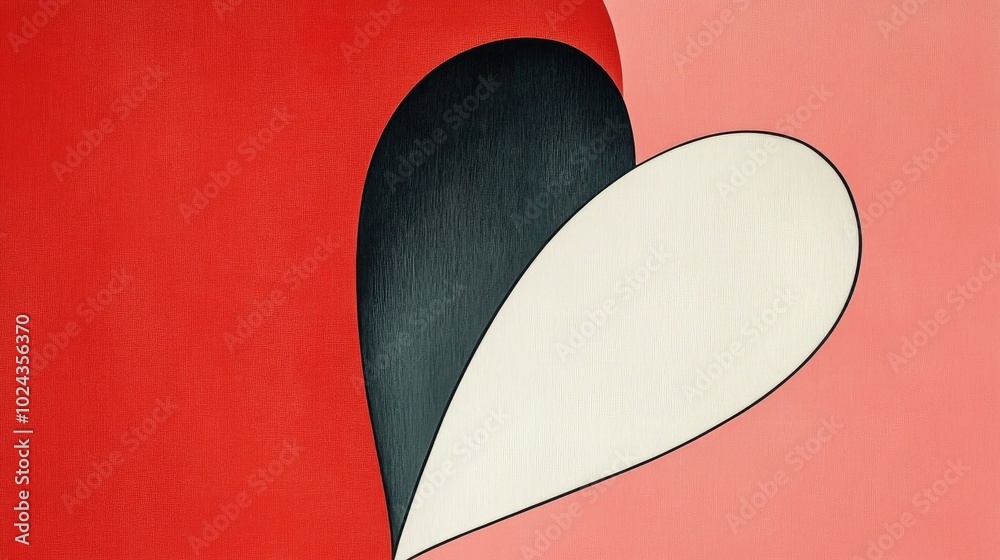 Aufkleber Bokeh light forming a half heart shape on a vibrant red backdrop with negative space