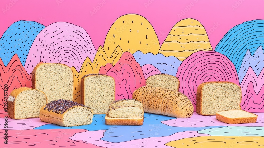 Aufkleber assorted whole and sliced bread on an attractive background