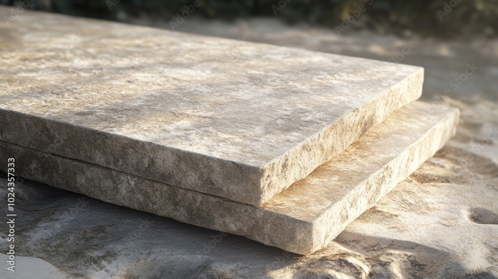 Poster beige stone slabs ideal for product presentation 3d rendering