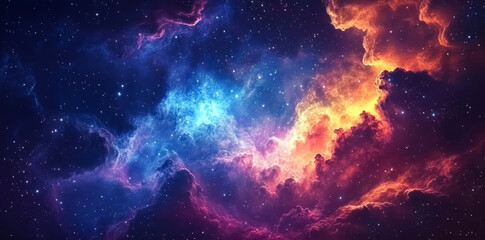 Glowing space galaxy cloud nebula background. Starry night cosmos supernova astronomy science wallpaper. 