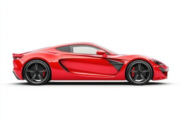 Lateral red sport car isolated on a white background, side view