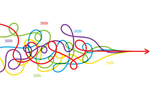 Colourful merging arrows image isolated on white background. Moving Forward, Success Concept, Leader, Leadership Conceptual Vector Background.