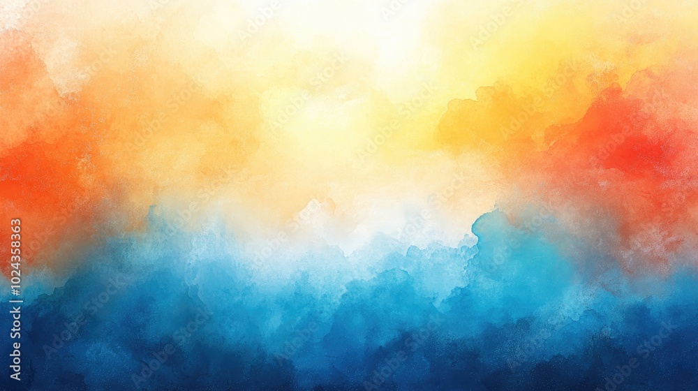 Aufkleber abstract watercolor painting of colorful sunrise sky blue and orange soft colors nature view with co