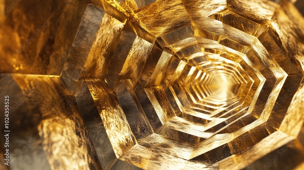 Poster Abstract hexagonal texture in gold tones Fractal design Surreal digital artwork Three dimensional rendering