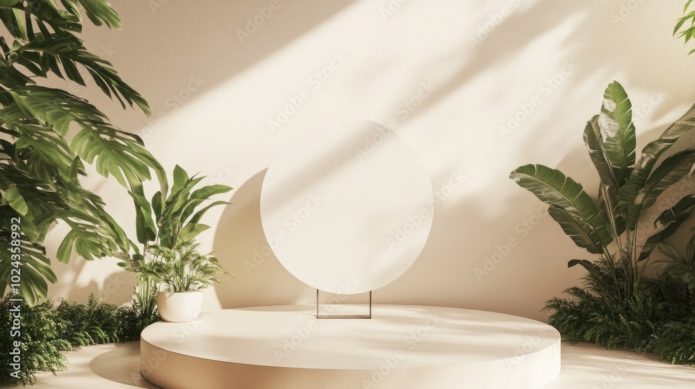 Poster 3d background featuring podium display with a natural white banner mockup abstract nature shape with