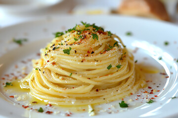Delicious pasta with herbs and spices.