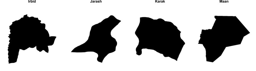 Irbid, Jarash, Karak, Maan outline maps