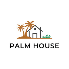 palm tree house hawaii logo design concept idea