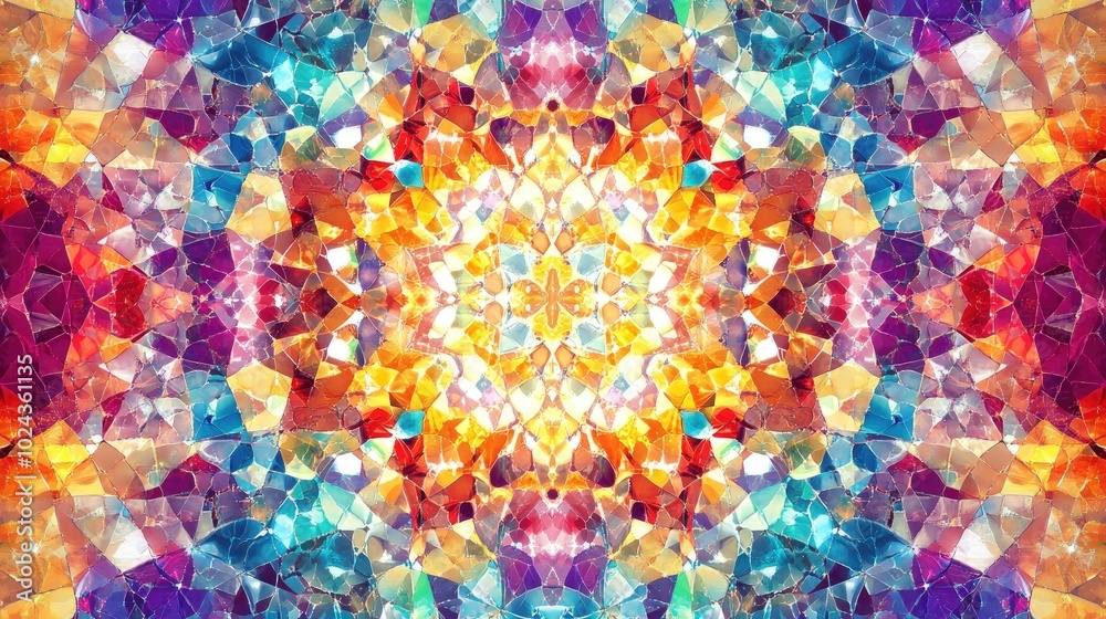 Poster Abstract mosaic illustration featuring a kaleidoscope pattern with vibrant colors creating a decorative fantasy texture