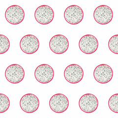 seamless pattern: round slices of dragon fruit on white background