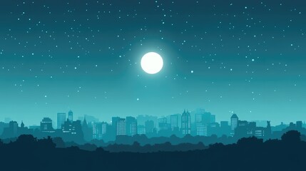 Tranquil Cityscape Under a Bright Full Moon