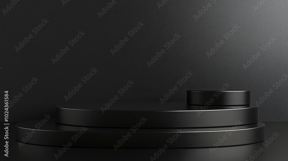 Aufkleber 3d rendered black geometric display podium with a dark background