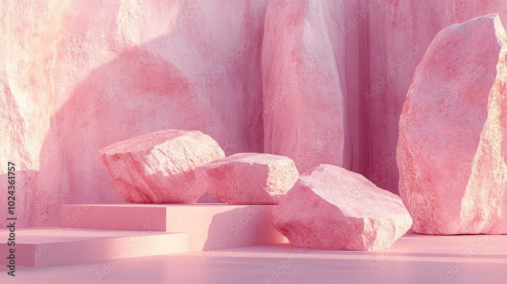 Aufkleber Abstract pink geometric background featuring stone and rock shapes minimalist mockup for podium display or showcase 3D rendering