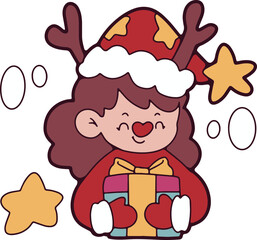 Christmas cartoon, hand drawn cute Christmas card elements