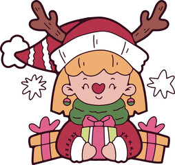 Christmas cartoon, hand drawn cute Christmas card elements