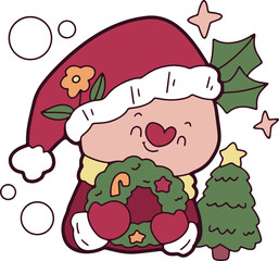 Christmas cartoon, hand drawn cute Christmas card elements