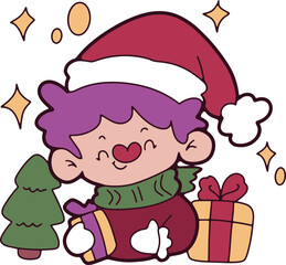 Christmas cartoon, hand drawn cute Christmas card elements