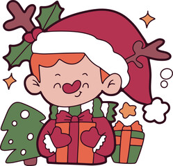 Christmas cartoon, hand drawn cute Christmas card elements