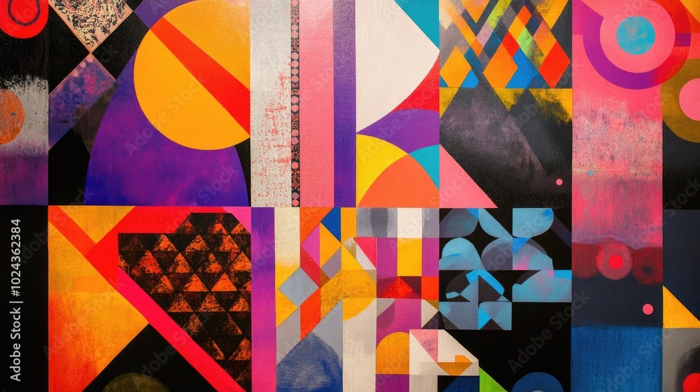 Aufkleber Colorful geometric design featuring an array of vibrant shapes and patterns