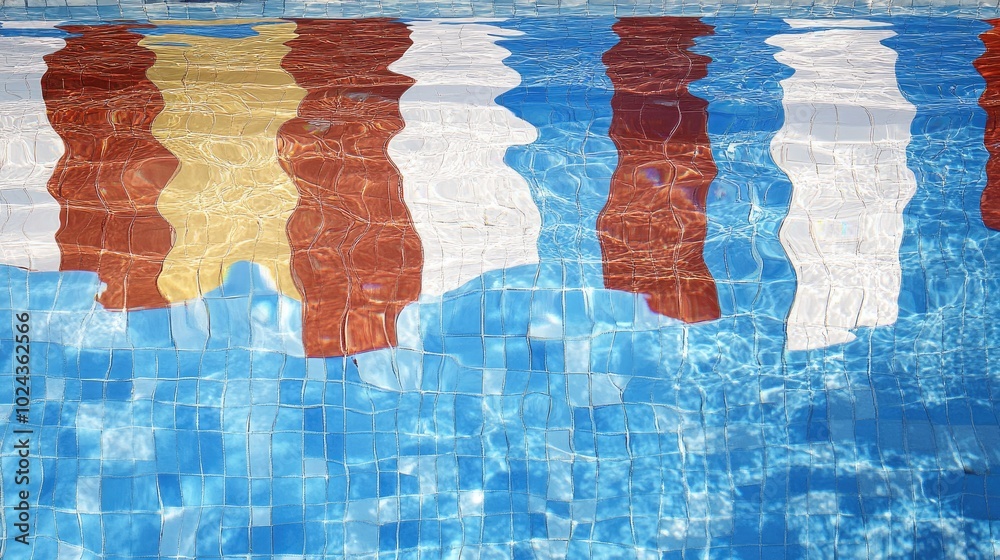 Poster Ceramic tile mosaic mural of a flag design in a pool setting