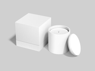 White Blank Candle Jar With Box Mockup 3D Rendering