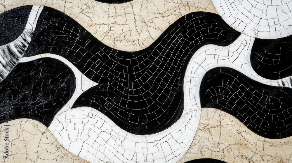 Poster abstract artwork featuring contrasting white and black patterns