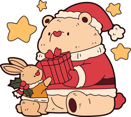 Christmas cartoon, hand drawn cute Christmas card elements