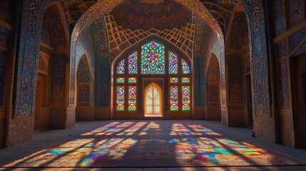 Obraz premium Colorful Stained Glass Window in a Majestic Hall