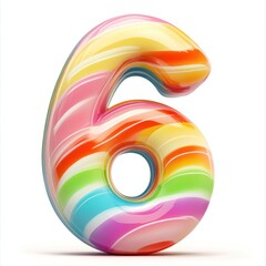 Obraz premium A colorful, glossy number six with a swirled candy-like design.