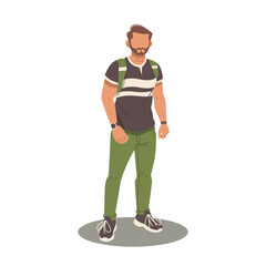 handsome man character standing with bag flat design vector