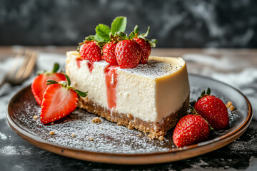 Delicious strawberry cheesecake on a plate