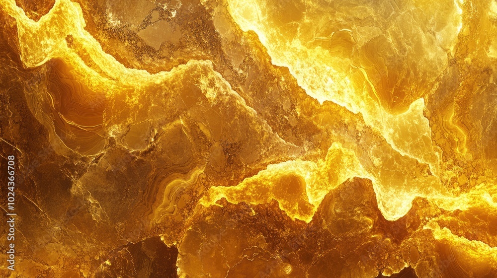 Aufkleber Abstract golden marble texture featuring a fantasy fractal design in shades of yellow and brown Digital artwork with a 3D rendering effect
