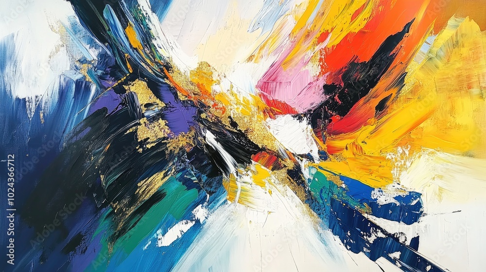 Aufkleber abstract oil painting featuring vibrant colors and dynamic brushwork incorporating golden elements a