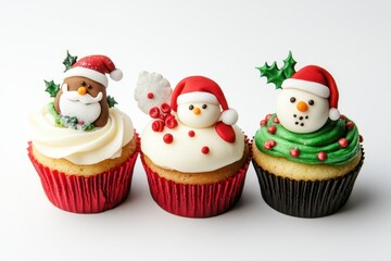 set of 4 Christmas Xmas Cupcake muffin with icing frosting topping of angel