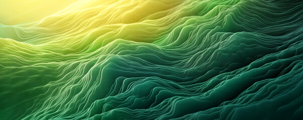 Green and yellow grassy hills with an abstract pattern of wavy lines blurred natural landscape background. 