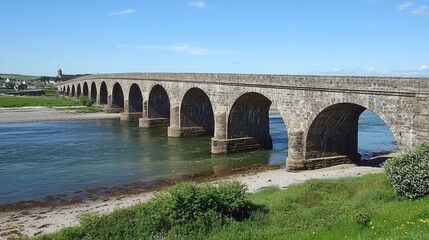 Fototapeta premium Historic Bridge Spanning a Wide River Landscape