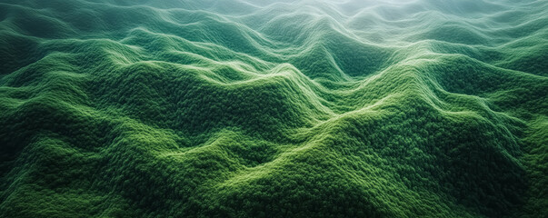 Dark green hills with an abstract pattern of wavy lines blurred natural landscape wallpaper background.  