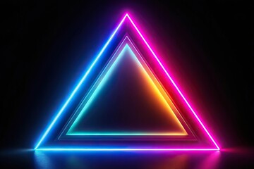 Symmetrical glowing triangle neon shape in black background