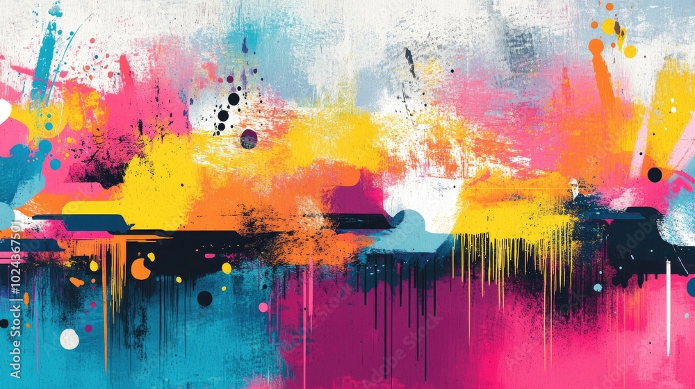 Poster Abstract mural painting featuring vibrant colors and dynamic splashes ideal for backgrounds and street art themes presented in a vector format